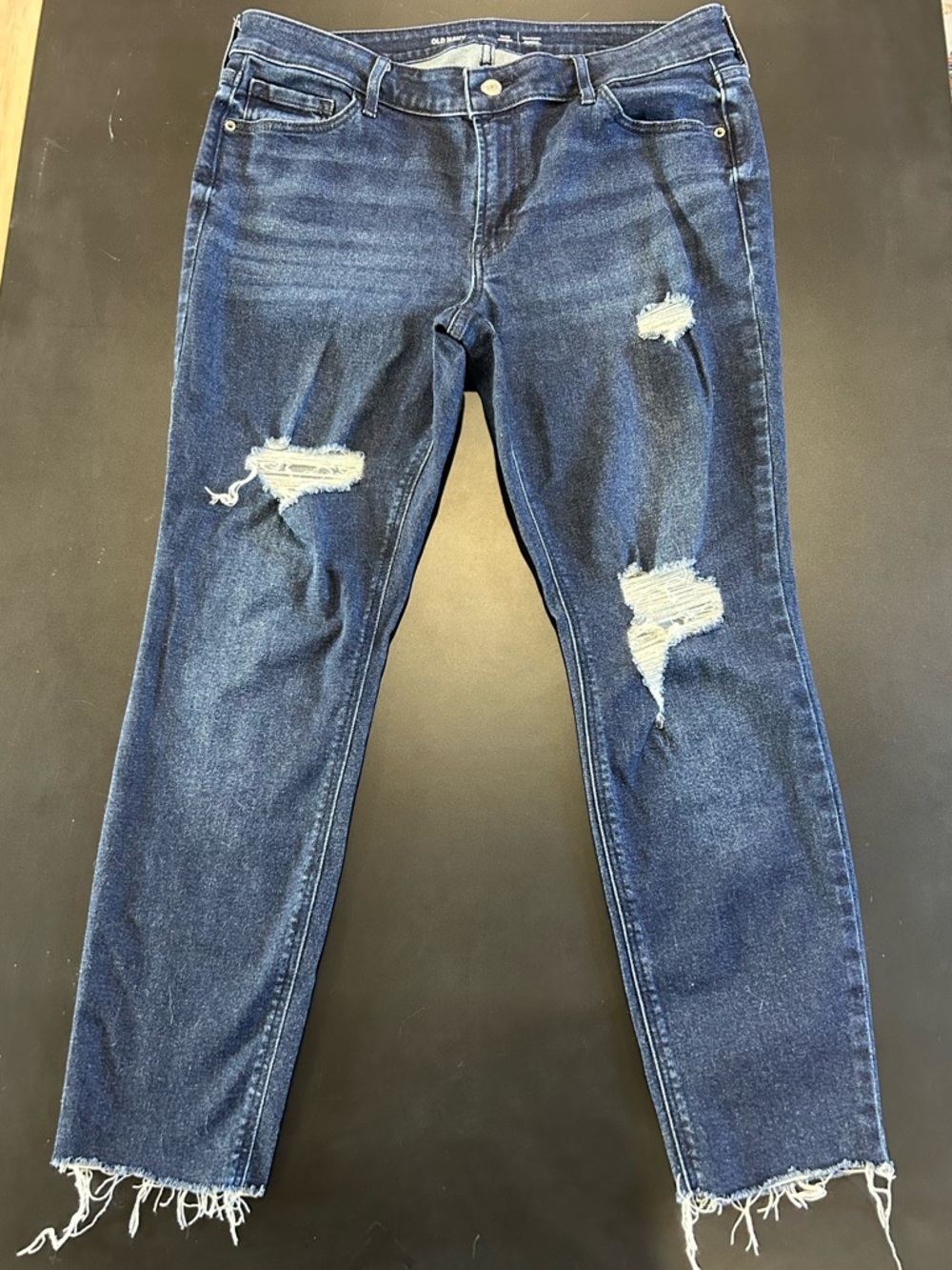 Old Navy Dark Blue Distressed Cropped Jeans